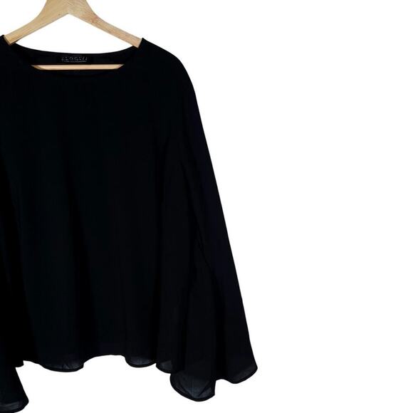 Eloquii Womens 18 Black Flowy Blouse Lace Up Bell Sleeves Boho Chic Gothic Glam - Picture 2 of 16